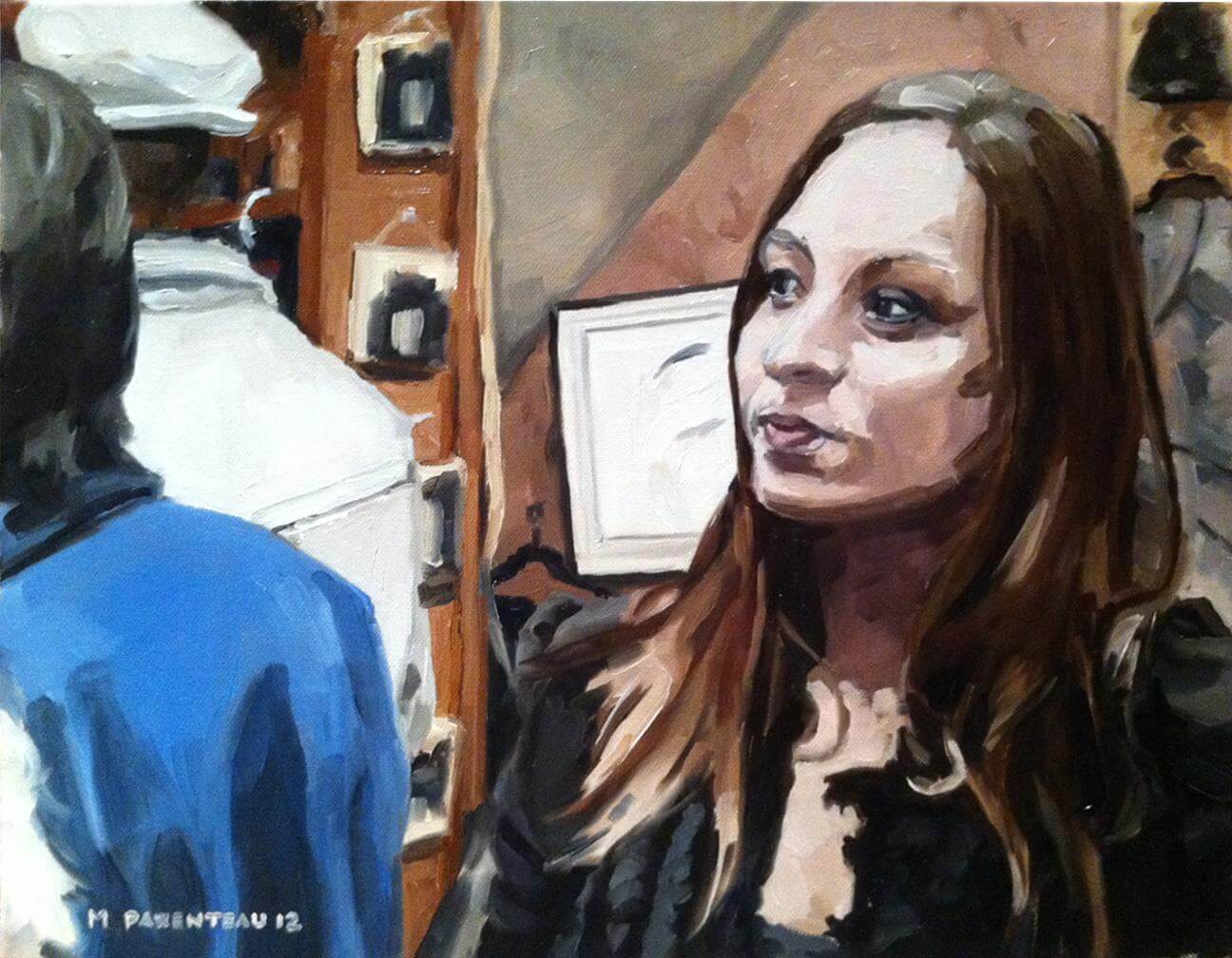 Young Woman at an Art Show Oil on Canvas 18 x 14